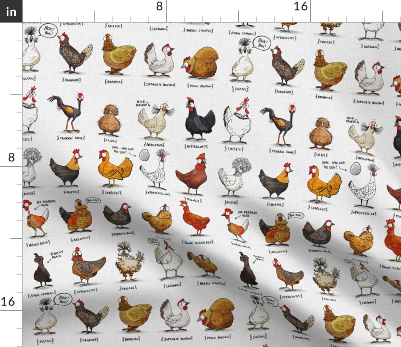 Chickens World Chicken Illustration Cute Rooster Modern Farmhouse Farm Animal Shabby Chic Kitchen Livestock Custom Printed Fabric by Spoonflower Various Fabrics by the Yard or Fat Quarter